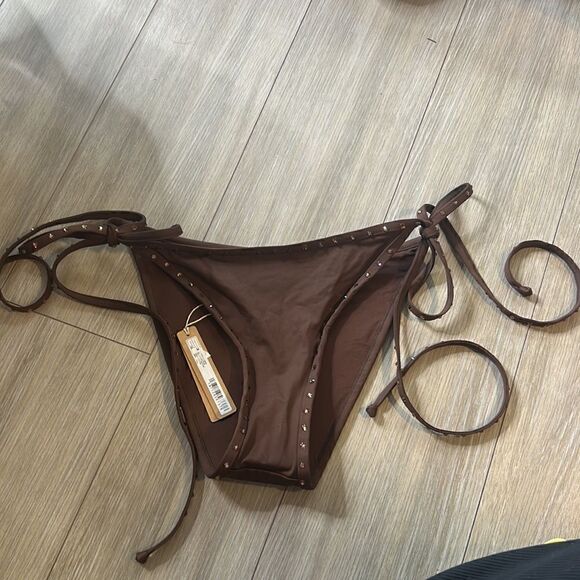NWT SKIMS Rhinestone Swim Tie Bottoms - Cocoa - Picture 3 of 4
